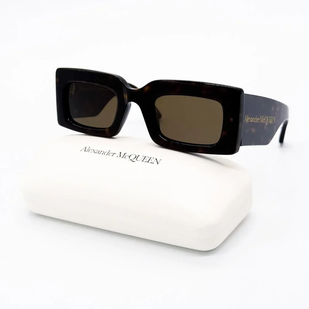 NEW ALEXANDER MCQUEEN SUNGLASSES HAVANA SQUARE WOMEN AM0433S 002